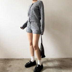 Dot knit cardigan グレー　セットアップ